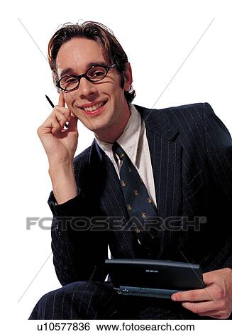 Stock Photograph - looking at camera, half length, culture, smiling, on the phone. Fotosearch