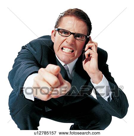 Stock Photo - white background, expression, culture, on the phone, business attitude, square. Fotosearch