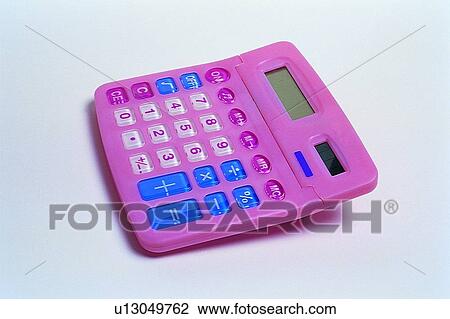 Stock Image - stationery, calculator, pink. Fotosearch