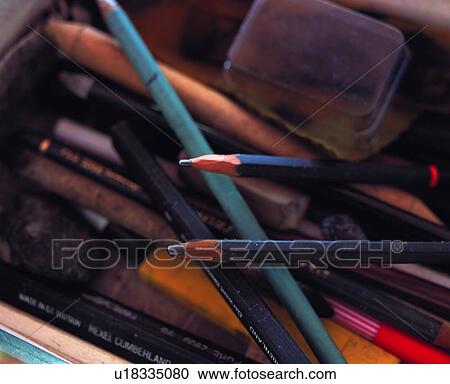 Stock Image - stationery, colored pencil. Fotosearch