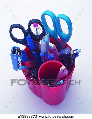 stationery, pen, stapler, scissors, brush pot View Large Photo Image Stock Image - stationery, pen, stapler, scissors, brush pot. Fotosearch