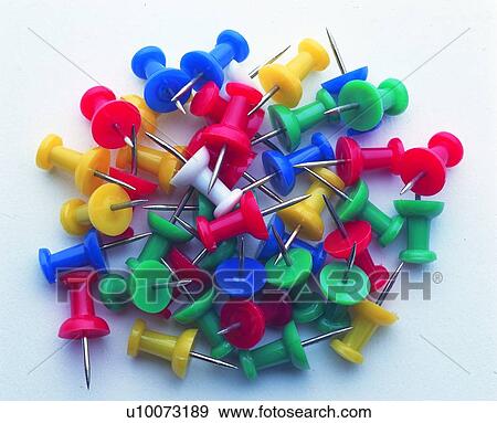 Stock Photo - thumbtacks, multicolor, stationery, pin, colorful. Fotosearch