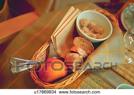 Picture - decoration, bread, object, basket, napkin, bowl. Fotosearch