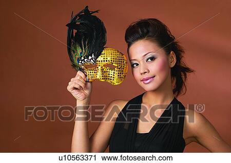 Stock Image - Black, Beautiful, One Person, Evening Gown, Formal Clothing, Black Hair. Fotosearch