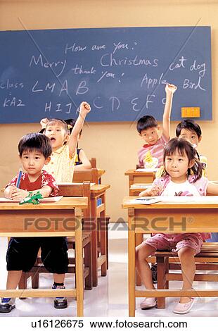 Stock Photography - answering, art class, art, 5-6 years. Fotosearch