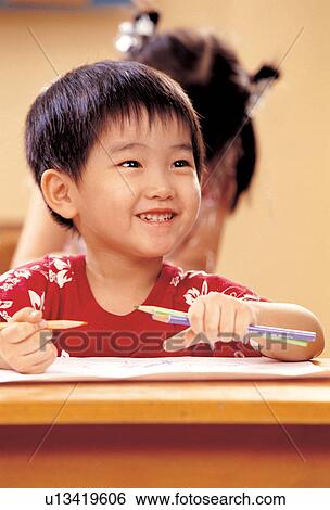Stock Photograph - art, art work, art class, 5-6 years. Fotosearch