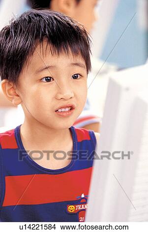 Picture - classroom, lifestyle, culture, child, young, one person. Fotosearch