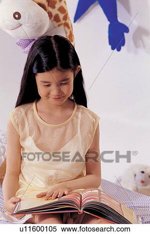 Stock Photography - half length, quarter length, childhood, bed room, young, happy, child. Fotosearch