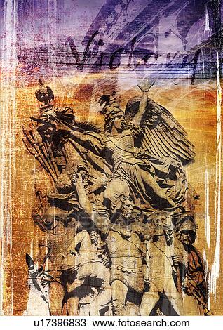 Stock Image - Close-up of a sculpture superimposed on a brown background. Fotosearch