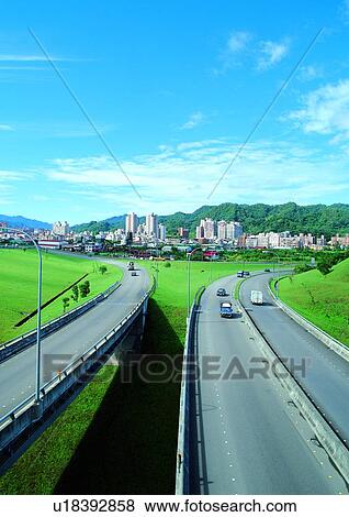 Stock Photo - Blue, Bridge, Building, Car, Cloud. Fotosearch