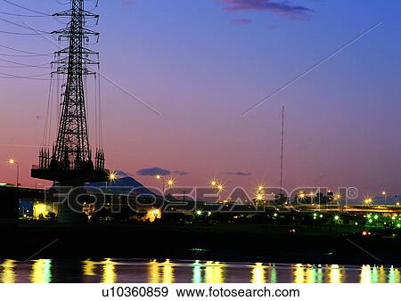 Bright, Cable, Column, Dusk, Electricity Pylon View Large Photo Image Stock Photo - Bright, Cable, Column, Dusk, Electricity Pylon. Fotosearch