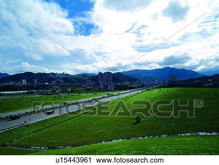 Stock Image - Car, Cloud, Country Road, Countryside, Day. Fotosearch