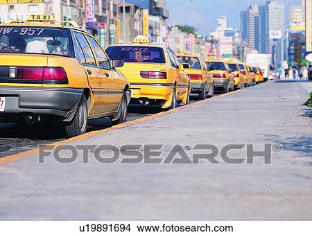 Picture - city, car, hour, road, taxi. Fotosearch