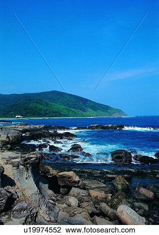 Stock Image - hill, sky, ocean, coast, sea, rock, cloud. Fotosearch
