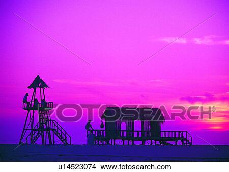 Picture - scenery, sea, cloud, purple, people, ocean. Fotosearch