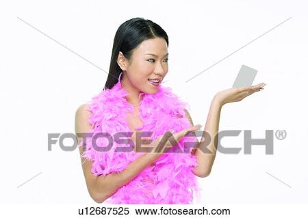Standing, Communication, Long Hair, Looking Away, White Background, Waist-Up View Large Photo Image Stock Photography - Standing, Communication, Long Hair, Looking Away, White Background, Waist-Up. Fotosearch