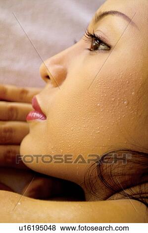 Stock Photo - Young Adult, Head And Shoulders, Part Of, Well-Being, Sensuality, Content, Spa Treatment. Fotosearch