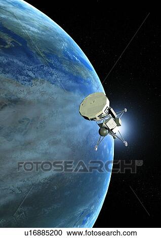 Stock Image - mysterious, outer space, cosmos, future, heavenly bodies, space, spaceship. Fotosearch