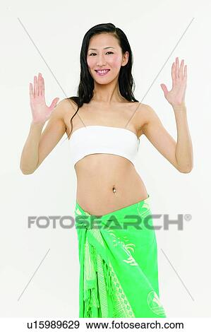 Stock Photo - Portrait, Tube Top, Black Hair, Casual Clothing, Happiness. Fotosearch