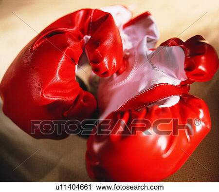Stock Image - close up, sporting good, boxing gloves. Fotosearch