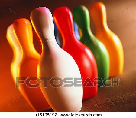 Stock Image - , sporting good, bowling pins, close up. Fotosearch