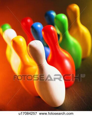 Stock Photo - sporting good, close up, bowling pins, colorful. Fotosearch