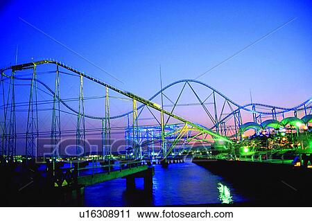 evening, scenery, river, roller coaster, foreign, amusement park View Large Photo Image Stock Image - evening, scenery, river, roller coaster, foreign, amusement park. Fotosearch