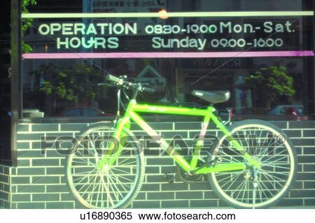 Stock Photography - scenery, foreign, store, window, brick, reflection. Fotosearch