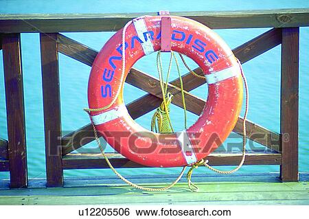 scenery, wooden, railing, sea, rope, life buoy View Large Photo Image Stock Photograph - scenery, wooden, railing, sea, rope, life buoy. Fotosearch
