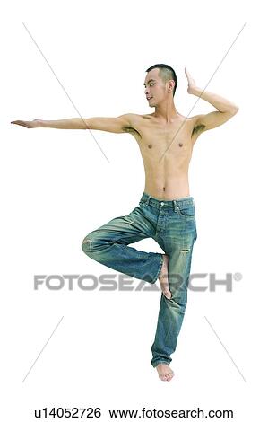 Stock Photograph - Bare Chest, Chinese Ethnicity, Black Hair, Barefoot, Asian Ethnicity. Fotosearch