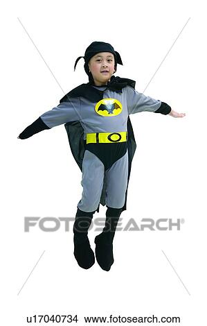 Picture - Cape, Arm Outstretched, Batman, Bat, Asian Ethnicity, Child, 6-7 Years. Fotosearch