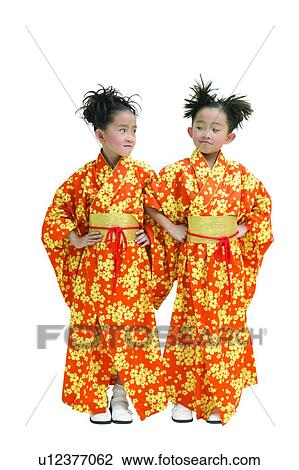 Stock Image - Children Only, White Background, Chinese Ethnicity, Innocence, Girls. Fotosearch