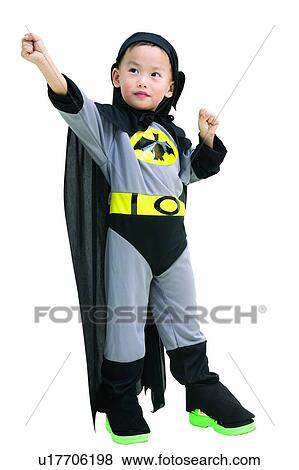 Stock Photo - Chinese Ethnicity, Child, Costume, Bat, Batman, Looking Away. Fotosearch