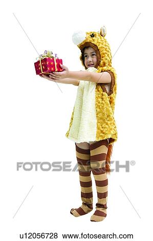 Stock Photo - Gift, White Background, Cute, 6-7 Years, Imagination, Style. Fotosearch