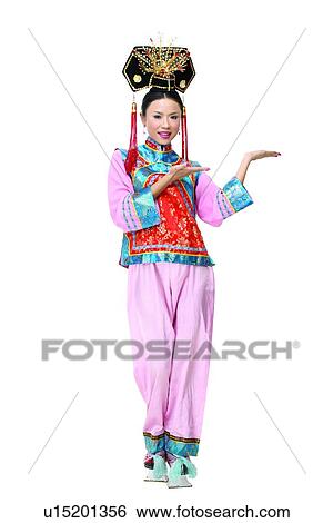Stock Photograph - Headdress, Toothy Smile, Smiling, Standing, Black Hair, Indoor. Fotosearch