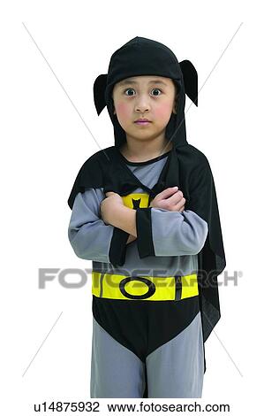 Stock Image - Style, Batman, Waist-Up, Portrait, Child, Animal Imitation. Fotosearch