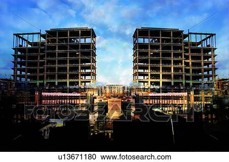 Stock Image - Symmetry Construction Frame, Building Structure, Day, Cloud, Architecture. Fotosearch