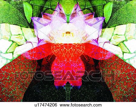 Stock Photograph - Symmetry, Green, Mosaic, Vibrant Color, Illusion, Concepts, Blossom. Fotosearch