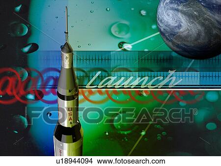 Picture - Close-up of a satellite superimposed on an image of space. Fotosearch