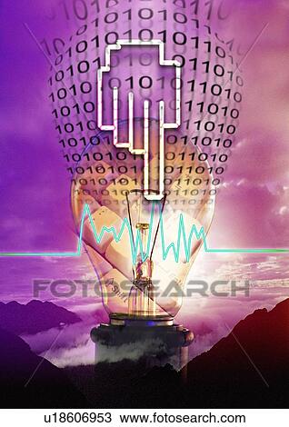 Close-up of light bulb superimposed on binary code View Large Photo Image Stock Image - Close-up of light bulb superimposed on binary code. Fotosearch