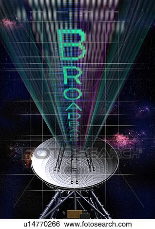 Stock Photograph - Close-up of text superimposed on a background of a satellite dish. Fotosearch