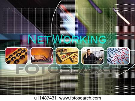 Stock Image - Close-up of text superimposed on images of an office. Fotosearch