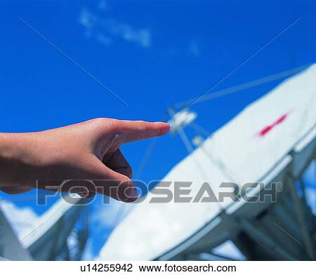 Stock Image - Human Hand, Cloud, Satellite, Installed, Techno, Communication. Fotosearch