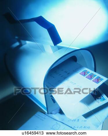 Stock Image - shadow, mail box, address, light, stamp, postmark. Fotosearch