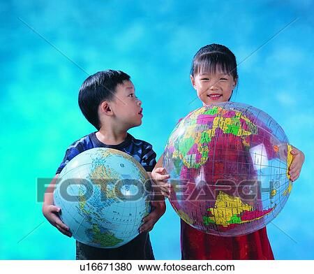 Stock Image - smile, globe, cloth, children, clothes, background, smile. Fotosearch