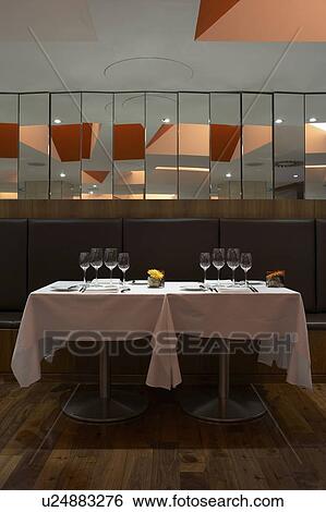 Table laid out at restaurant View Large Photo Image Stock Photograph - Table laid out at restaurant. Fotosearch