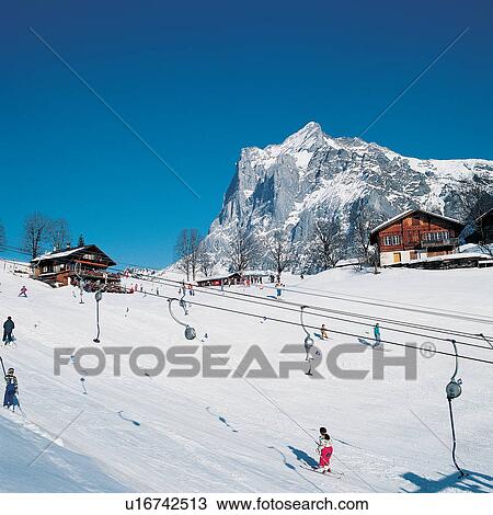 Stock Image - Blue, Cable Car, Clear Sky, Cottage, Covering. Fotosearch