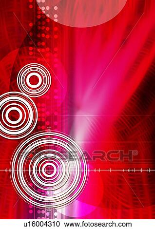Stock Image - Close-up of concentric circles superimposed on a red background. Fotosearch
