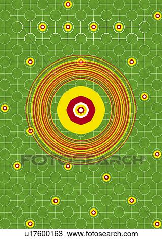 Stock Image - Close-up of concentric circles superimposed on a green background. Fotosearch