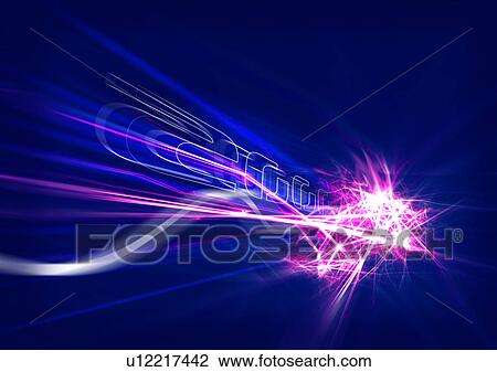 Stock Image - Close-up of rays of light superimposed on a blue background. Fotosearch